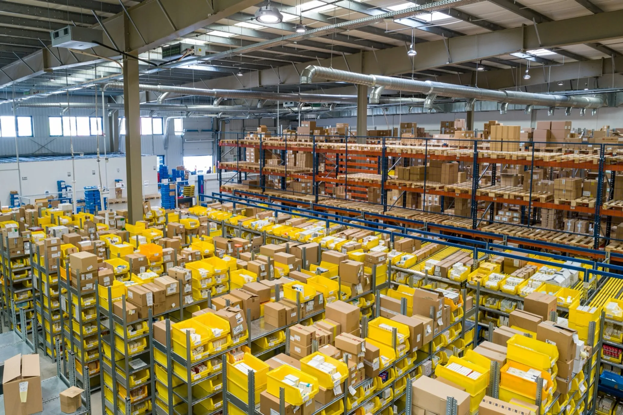 Modern logistics warehouse with advanced automation